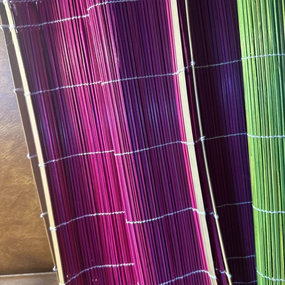 Vtg Bright Pink+Green Bamboo Wooden Stick Matchstick Placemats 17